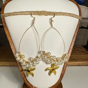 By The Sea (Gold and Pearl Starfish Earrings)
